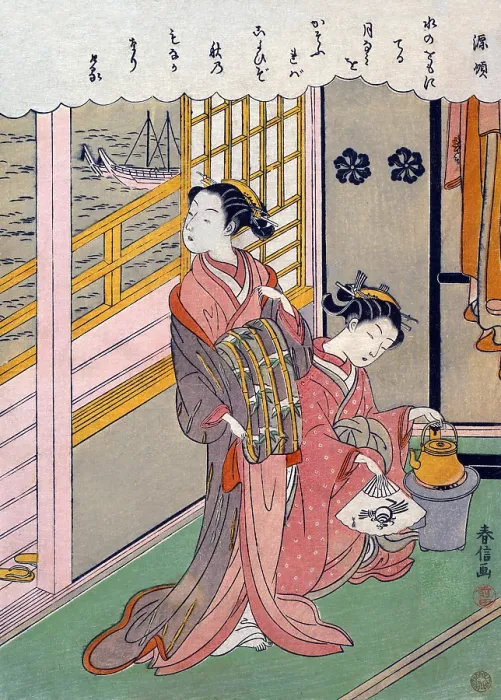 Framed Print : Waves by Moonlightlooking over the river by two women prparing tea from a kettle Framed Print : Waves by Moonlightlooking over the river by two women prparing tea from a kettle