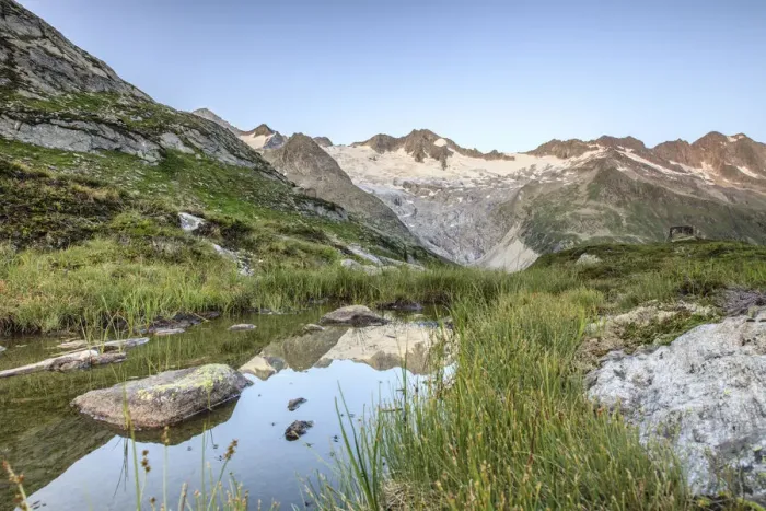 Framed Print : Waxeggkees Glacier, reflection in a small tarn, Zemmgrund valley, Ginzling, Zillertal valley, Tyrol, Austria Framed Print : Waxeggkees Glacier, reflection in a small tarn, Zemmgrund valley, Ginzling, Zillertal valley, Tyrol, Austria