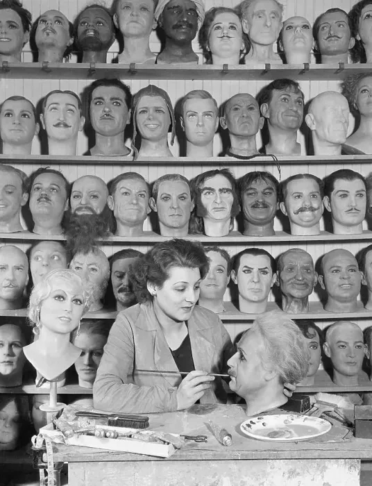 Framed Print : Waxwork Artist with Heads Framed Print : Waxwork Artist with Heads