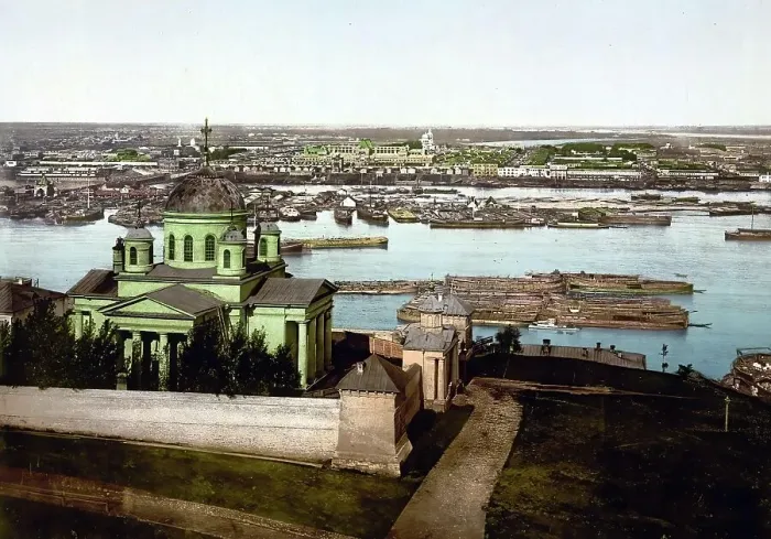 Framed Print : On the way to Blagovyashts-Chenski, Blagoveshchenskii, Monastery, Nigni-Novgorod, Nizhni Novgorod, Russia, c. 1890, Historic, digitally enhanced reproduction of a photochrome print of the period