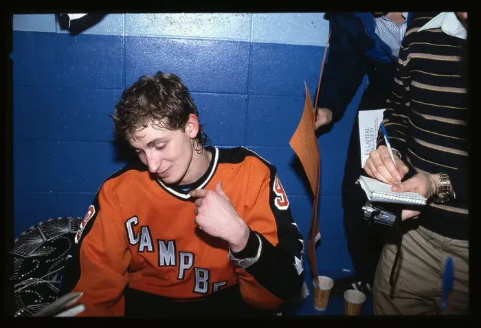 Framed Print : Wayne Gretzky in Locker Room Trying on Sombrero Framed Print : Wayne Gretzky in Locker Room Trying on Sombrero