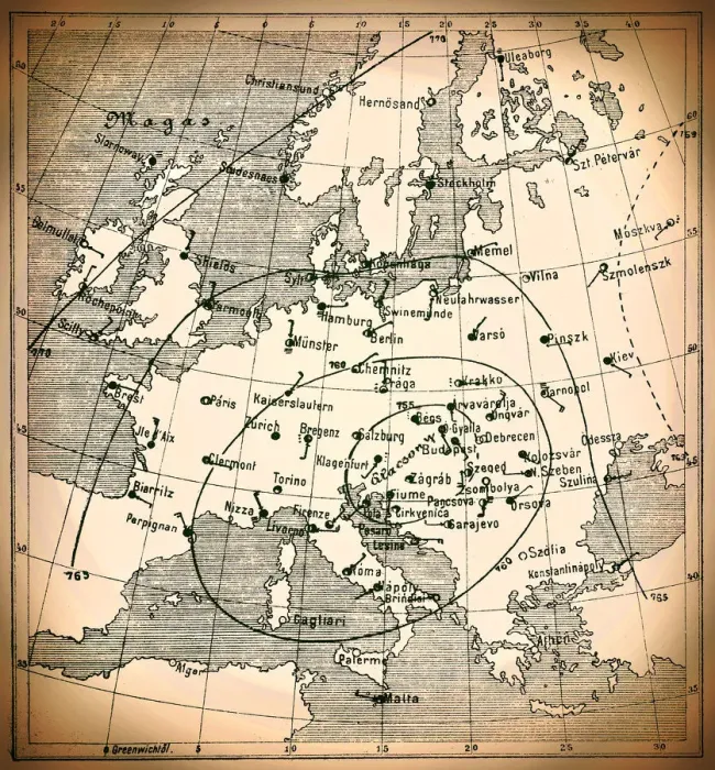 Framed Print : Weather map, wind direction from 1894 Framed Print : Weather map, wind direction from 1894
