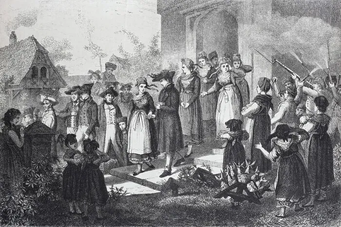 Framed Print : Wedding in Alsace, 1888, France, History, digital reproduction of an original 19th-century painting Framed Print : Wedding in Alsace, 1888, France, History, digital reproduction of an original 19th-century painting