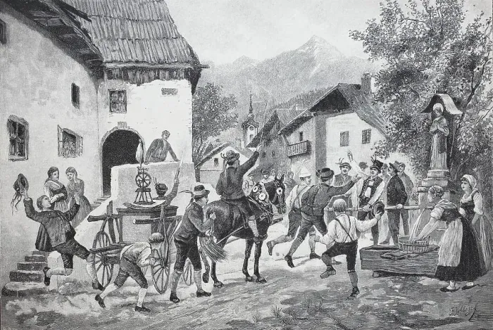 Framed Print : Wedding in Carinthia, Austria, Dowry, Procession through the village, Historic, digitally restored reproduction of an original 19th-century pattern Framed Print : Wedding in Carinthia, Austria, Dowry, Procession through the village, Historic, digitally restored reproduction of an original 19th-century pattern