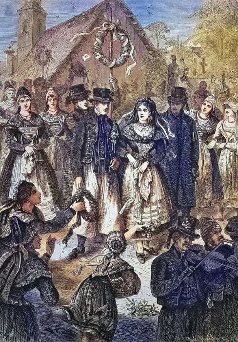 Framed Print : Wedding procession in Moenchgut on the island of Ruegen, Mecklenburg-Western Pomerania, Germany, historical engraving, circa. 1870, historical, digitally restored reproduction from a 19th century original, coloured, exact date unknown Framed Print : Wedding procession in Moenchgut on the island of Ruegen, Mecklenburg-Western Pomerania, Germany, historical engraving, circa. 1870, historical, digitally restored reproduction from a 19th century original, coloured, exact date unknown
