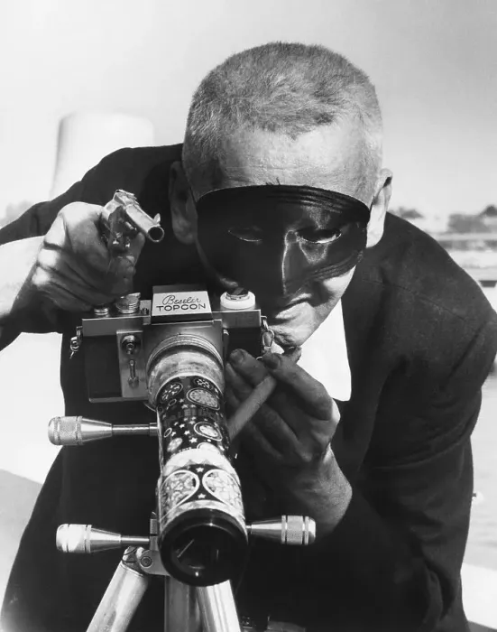Framed Print : Weegee Fellig Behind the Camera Wearing a Mask Framed Print : Weegee Fellig Behind the Camera Wearing a Mask