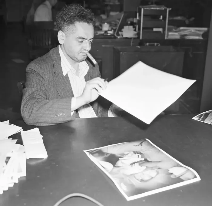Framed Print : Weegee W / Cigar In Mouth Seated At Desk Framed Print : Weegee W / Cigar In Mouth Seated At Desk