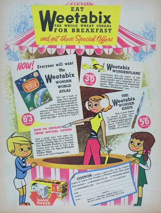 Framed Print : Weetabix. 1957: Advertisement for the Weetabix breakfast cereal showing Framed Print : Weetabix. 1957: Advertisement for the Weetabix breakfast cereal showing
