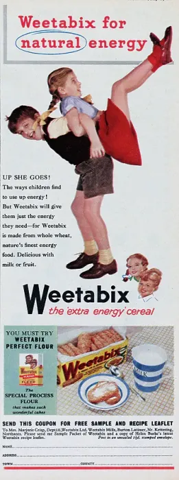 Framed Print : Weetabix. 1956: Advertisement for Weetabix breakfast cereal with the caption Framed Print : Weetabix. 1956: Advertisement for Weetabix breakfast cereal with the caption