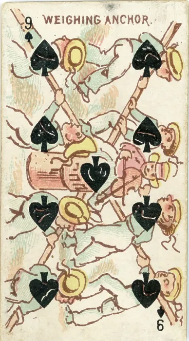 Framed Print : Weighing Anchor, Nine of Spades, Vintage Harlequin Playing Card Framed Print : Weighing Anchor, Nine of Spades, Vintage Harlequin Playing Card