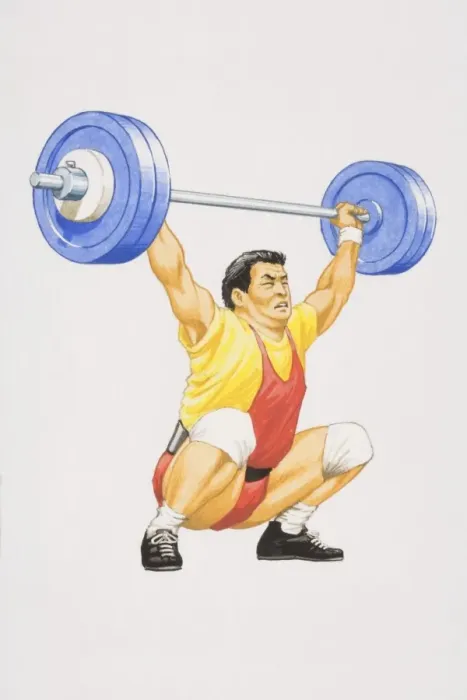 Framed Print : Weight lifter crouching with bended knees struggling to lift weight over his head Framed Print : Weight lifter crouching with bended knees struggling to lift weight over his head