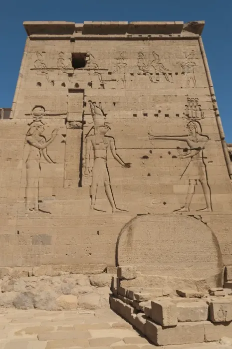 Framed Print : Well-preserved carved relief of the pylon at the Temple of Isis in Philae Framed Print : Well-preserved carved relief of the pylon at the Temple of Isis in Philae