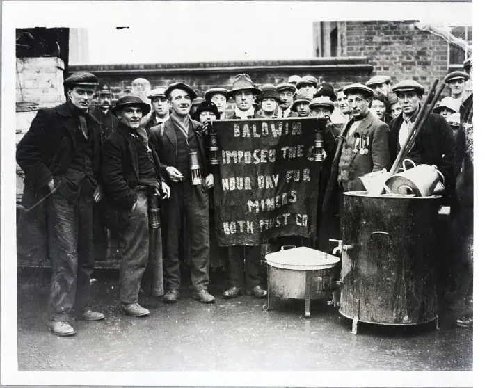 Framed Print : Welsh Miners Pose with Banner on March Framed Print : Welsh Miners Pose with Banner on March