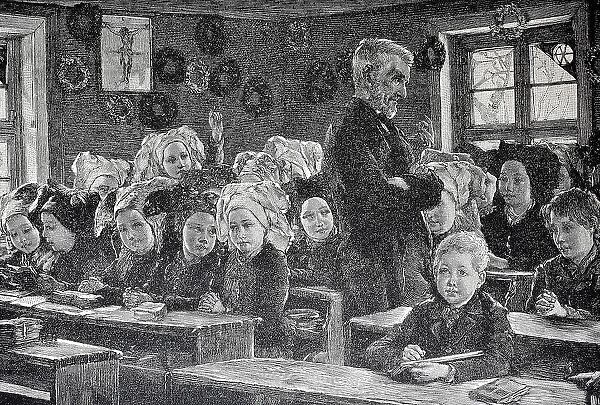 Wendish School, Lusatia, Classroom, Germany, Historical, digital reproduction of an original from the 19th century