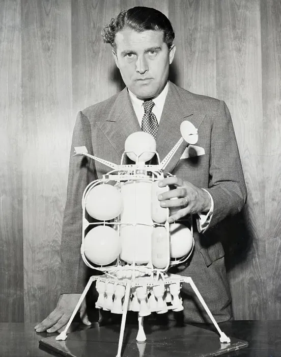 Framed Print : Wernher von Braun with a Model Spacecraft Framed Print : Wernher von Braun with a Model Spacecraft