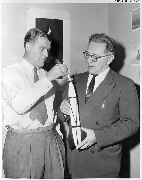 Framed Print : Wernher Von Braun and Willy Ley with Model Framed Print : Wernher Von Braun and Willy Ley with Model