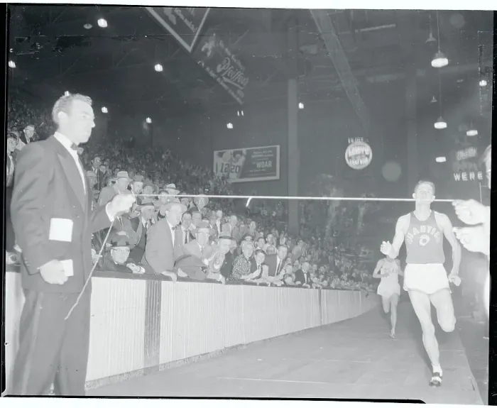 Framed Print : Wes Santee Running to the Finish Line Framed Print : Wes Santee Running to the Finish Line