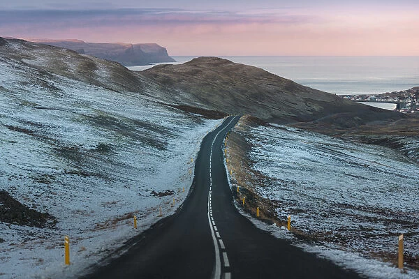 West fjord countryside road in winter
