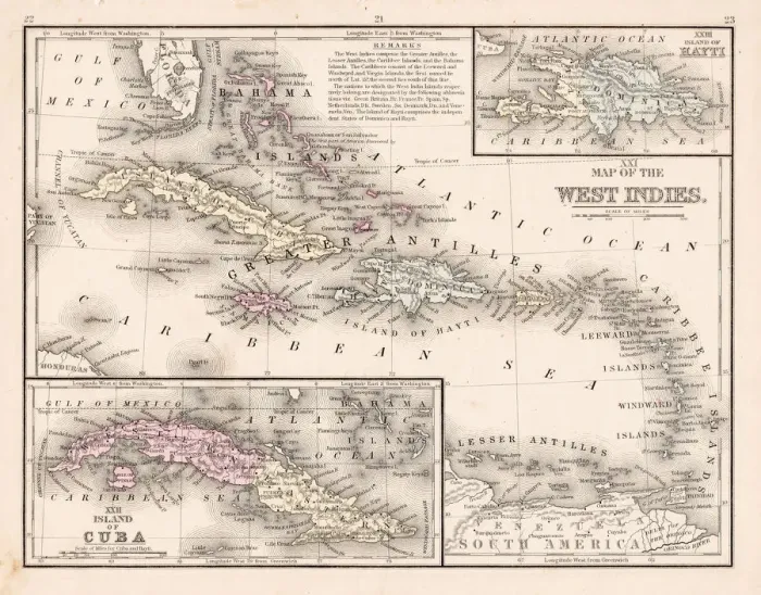 Framed Print : West Indies map 1867 Framed Print : West Indies map 1867
