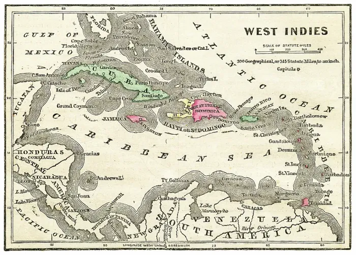 Framed Print : West Indies map of 1871 Framed Print : West Indies map of 1871