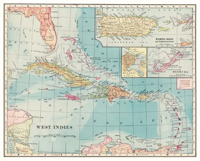 Framed Print : West Indies map 1892 Framed Print : West Indies map 1892