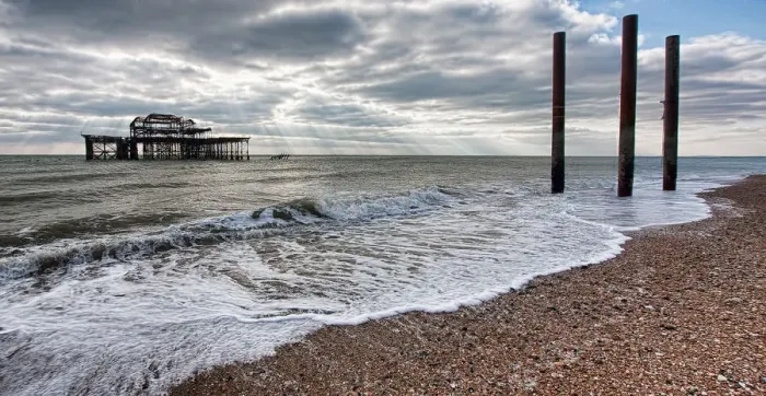 Framed Print : West pier Brighton and surf Framed Print : West pier Brighton and surf