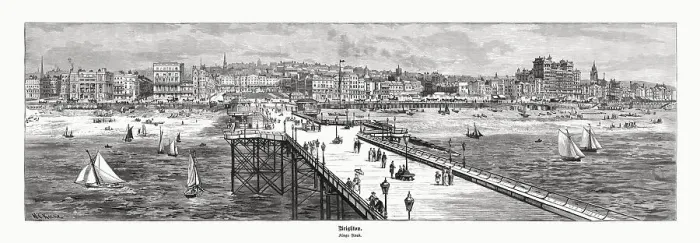 Framed Print : West Pier and Kings Road, Brighton, England, woodcut, published 1897 Framed Print : West Pier and Kings Road, Brighton, England, woodcut, published 1897