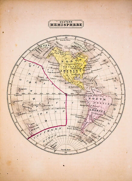 Western Hemisphere 1852 Map