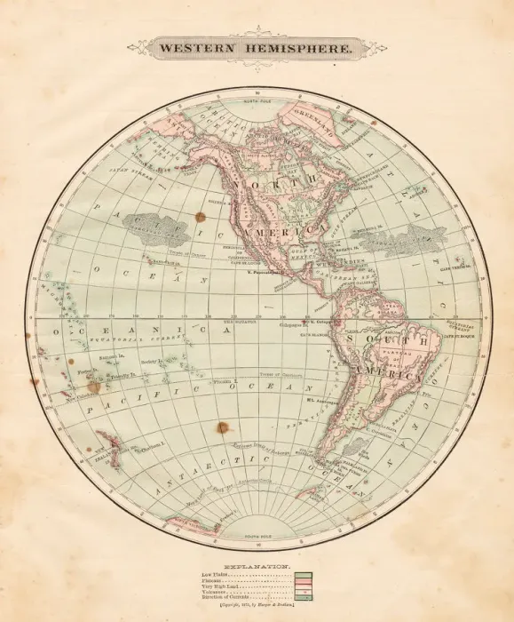 Framed Print : Western Hemisphere map 1881 Framed Print : Western Hemisphere map 1881
