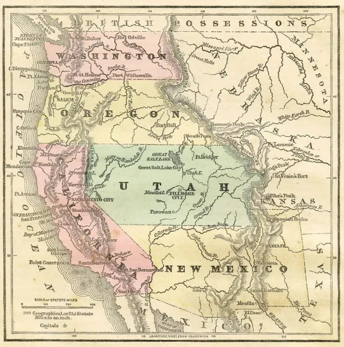 Framed Print : Western Pacific USA states map 1856 Framed Print : Western Pacific USA states map 1856