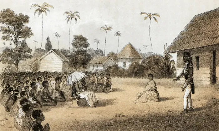 Framed Print : Westerner Addresses African Village Framed Print : Westerner Addresses African Village