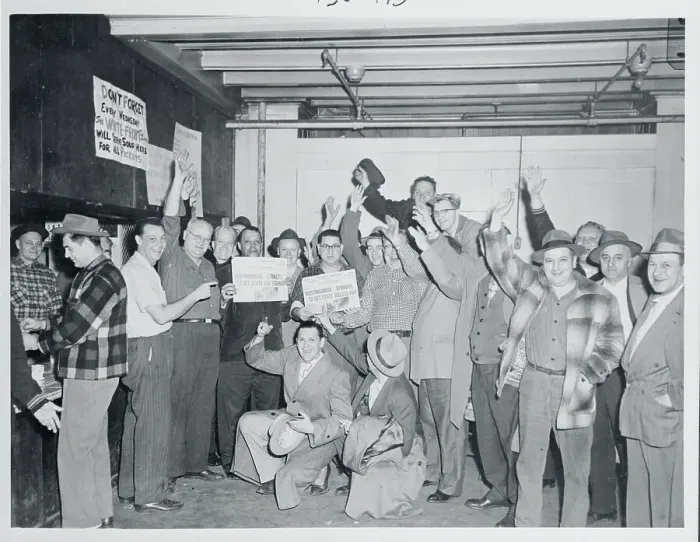 Framed Print : Westinghouse Workers Cheering a Victory Framed Print : Westinghouse Workers Cheering a Victory