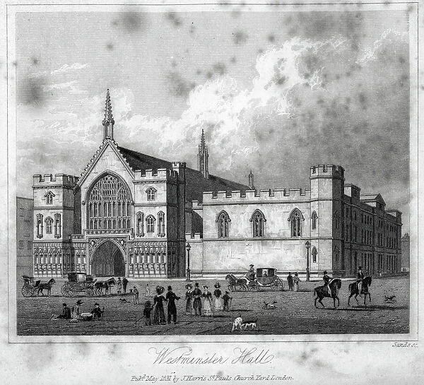 Westminster Hall. ' Vintage engraving from 1831 of Westminster Hall