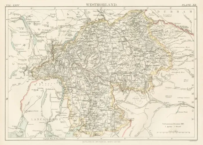 Framed Print : Westmorland map 1885 Framed Print : Westmorland map 1885