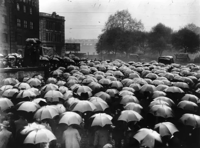 Framed Print : Wet Demo. May 1914: A sea of umbrellas, during a peace demonstration against the war Framed Print : Wet Demo. May 1914: A sea of umbrellas, during a peace demonstration against the war