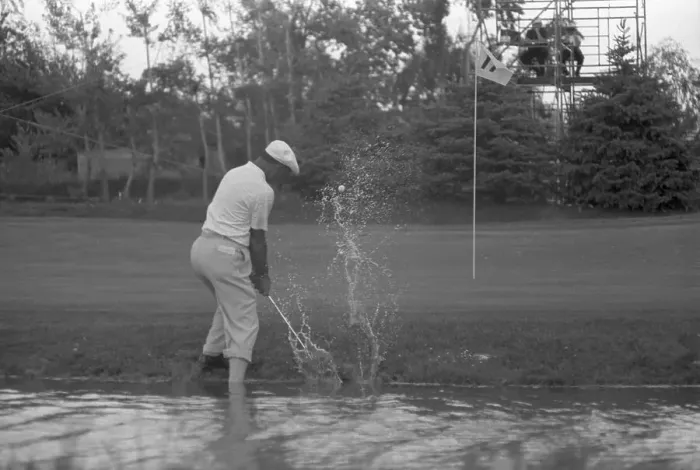 Framed Print : Wet Feet. Ben Hogan met his waterloo one next to last hole here 6 / 18 during Framed Print : Wet Feet. Ben Hogan met his waterloo one next to last hole here 6 / 18 during