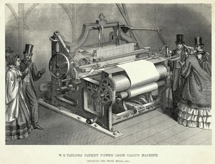 Framed Print : W.G Taylors Patent Power Loom Calico Machine Engraving Framed Print : W.G Taylors Patent Power Loom Calico Machine Engraving