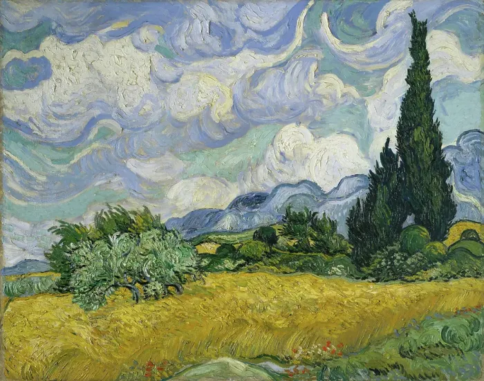 Framed Print : Wheat Field With Cypresses Framed Print : Wheat Field With Cypresses