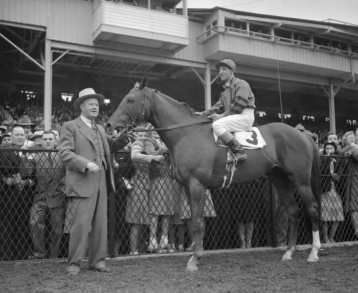 Framed Print : Whirlaway Standing Beside Racing Spectators Framed Print : Whirlaway Standing Beside Racing Spectators