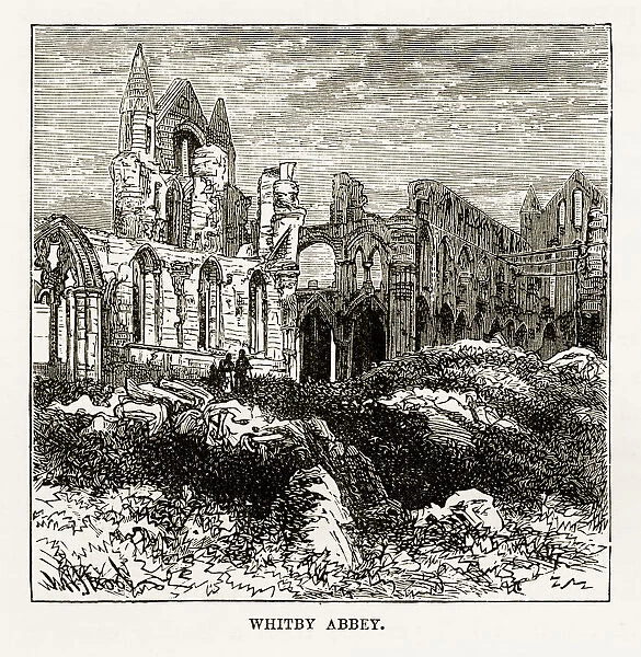 Whitby Abbey in Yorkshire, England Victorian Engraving, Circa 1840