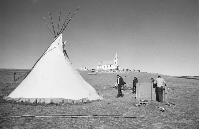 Framed Print : White Church In Background Of Teepee Framed Print : White Church In Background Of Teepee