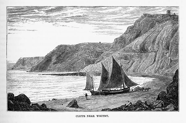 White Cliffs of Whitby in Yorkshire, England Victorian Engraving, 1840