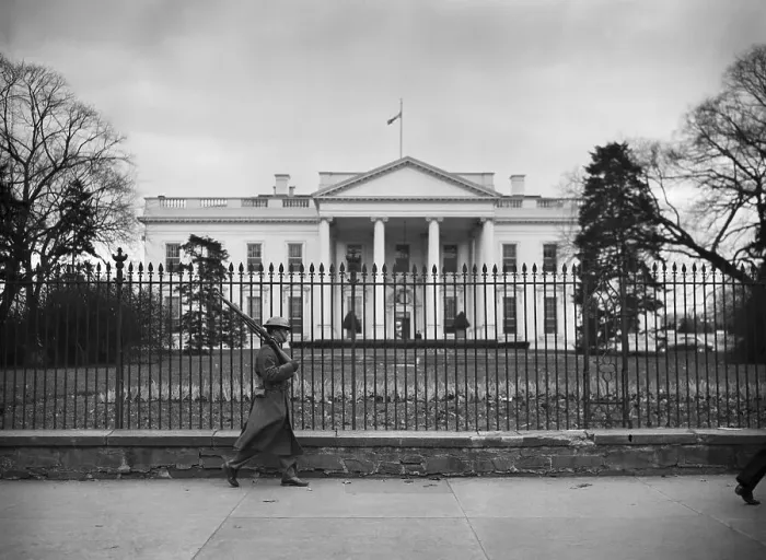 Framed Print : White House Guarded by Lone Soldier Framed Print : White House Guarded by Lone Soldier