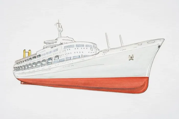 Framed Print : White ocean liner with red underside Framed Print : White ocean liner with red underside