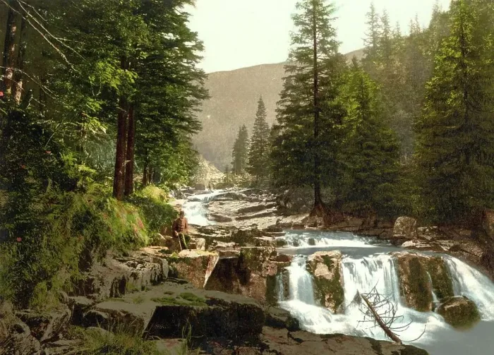 Framed Print : The White Water Ground in the Krkonose Mountains, now Czech Republic, c. 1890, Germany, Historic, digitally restored reproduction from a 19th century original Framed Print : The White Water Ground in the Krkonose Mountains, now Czech Republic, c. 1890, Germany, Historic, digitally restored reproduction from a 19th century original