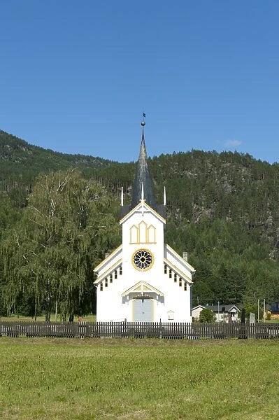 White wooden church, Vradal Kirke, Vradal, Telemark, Norway, Scandinavia, Northern Europe, Europe