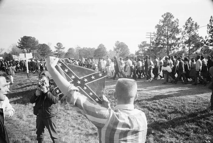 Framed Print : White Youth Holding Confederate Flag at March Framed Print : White Youth Holding Confederate Flag at March