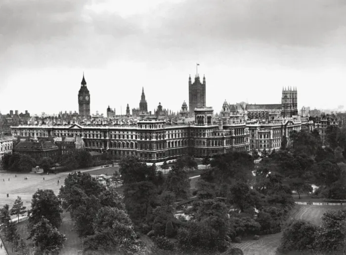 Framed Print : Whitehall. The government offices in Londons Whitehall as seen Framed Print : Whitehall. The government offices in Londons Whitehall as seen