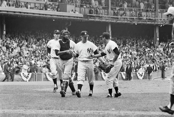 Framed Print : Whitey Ford Congratulated By Teammates Framed Print : Whitey Ford Congratulated By Teammates