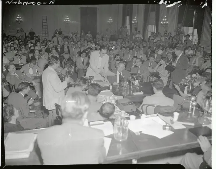 Framed Print : Whittaker Chambers Being Shown Pictures in Hearing